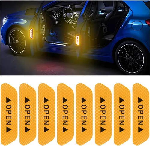 Vista 16 de 4 calcomanías reflectantes de advertencia de apertura para puerta de automóvil, calcomanías de aviso de seguridad automática con visibilidad