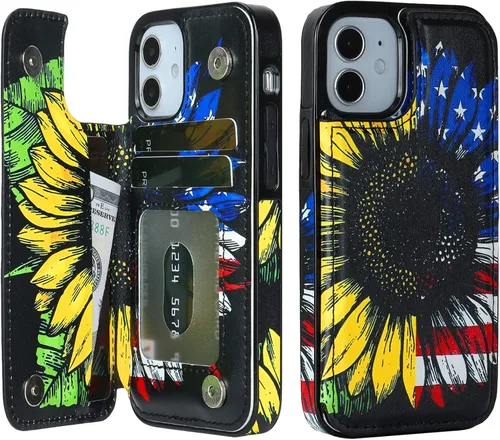 Vista 11 de HAOPINSH Funda tipo cartera para iPhone 12 Mini con soporte para tarjetas, diseño de mármol azul y morado en la parte trasera, de piel sintética
