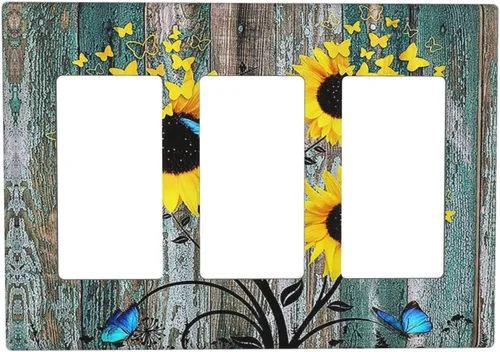 Vista 176 de Placa de Cubierta de Interruptor de Luz de 2 Posiciones Combinación de Abstracción/1 Toggle 1 Rocker Placas Decorativas de Pared de Plástico Negro