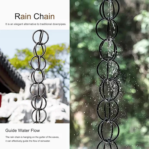 Vista 3 de Rain Chains for Gutters, Metal Black Ring Rain Chains Aluminum Alloy Double Loop, Easy Hanging Gutter Rain Chain for Roof Gutter Chain Downspout