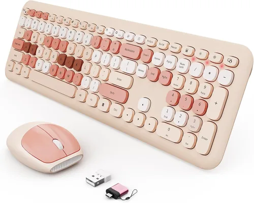 Vista 24 de SkyGive - Combo de teclado y mouse inalámbricos, teclado ergonómico de tamaño completo con diseño retro tipo máquina de escribir, con teclas