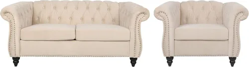 Vista 74 de RARZOE Juego de 3 piezas de muebles de sala de estar, sofá Chesterfield de terciopelo moderno, silla de club Chesterfield y sofá de dos plazas Mango