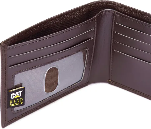 Vista 4 de Caterpillar Billetera plegable de cuero para hombre con ventana de identificación