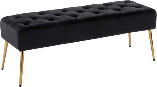 Vista 24 de DUHOME Banco otomano moderno de terciopelo, tapizado con botones, banco de pie de cama con base dorada para entrada, sala de estar, comedor
