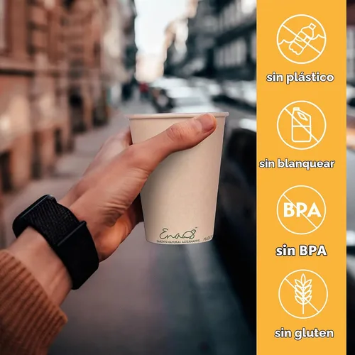 Vista 6 de Tazas de café desechables 100% compostables (paquete de 80 onzas) Vasos de papel hechos de bambú, ecológicos, biodegradables de alta calidad