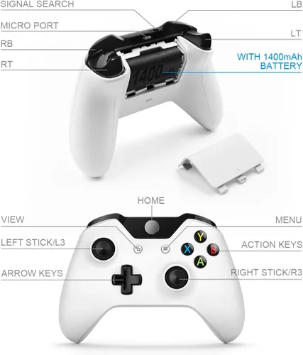 Vista 6 de Control Xbox inalámbrico control Xbox One inalámbrico con batería recargable de 1400 mAh cable micro USB conector de auriculares estéreo de 0138in