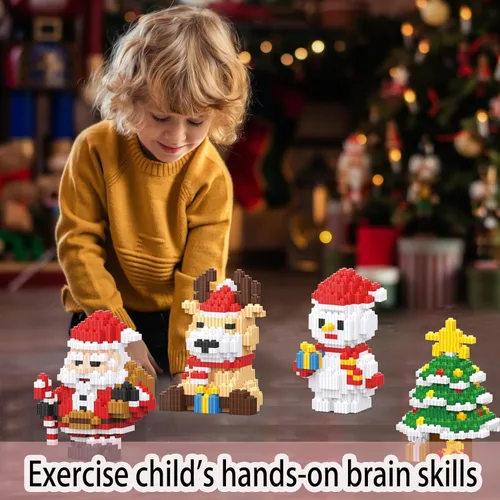 Vista 4 de Bloques apilables de Navidad compatibles con Lego, Navidad, Papá Noel, juego de microbloques de construcción, caja de regalo de Año Nuevo, regalos