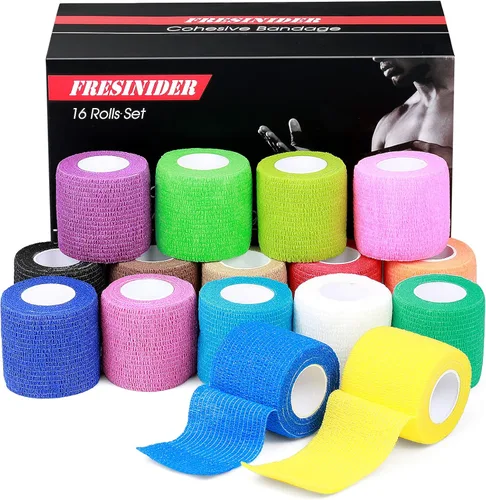 Vista 7 de FRESINIDER 9 rollos de gasa de cinta atlética autoadhesiva, transpirable, elástico cohesivo para lesiones deportivas y mascotas