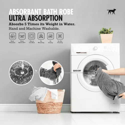 Vista 7 de Tuff Pupper Bata de baño para perro de secado rápido, toalla de felpa de 800 GSM, bata de baño súper absorbente para mascotas y cachorros, capucha