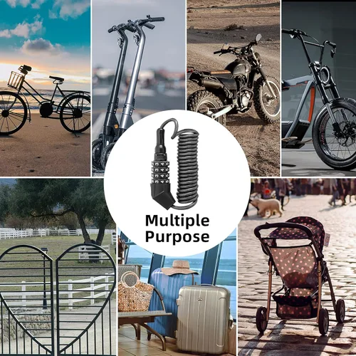 Vista 7 de ROCKBROS Candado para casco de motocicleta, bloqueo de cable de bicicleta, combinación ligera, pequeña cerradura de rueda de bicicleta reajustable