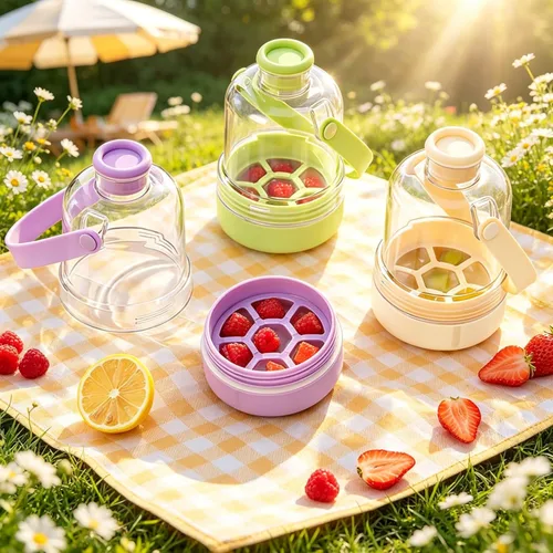 Vista 2 de Generic 2-in-1 Ice Cube Bottle with Handle and Lid, Press-Release Silicone Ice Tray Cup, Leak-Proof Portable Iced Coffee Cup with Ice Tray