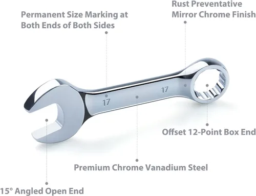 Vista 4 de Juego de llaves de combinación premium compactas con funda enrollable, 12 piezas, métricas, de 8 mm a 19 mm, sin tamaños omitidos Acero Cr-V