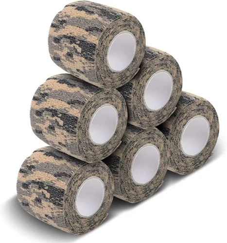 AIRSSON 6 rollos de cinta de camuflaje de camuflaje de 1.96 x 177 pulgadas, vendaje elástico de camuflaje autoadhesivo para linternas, cámaras de