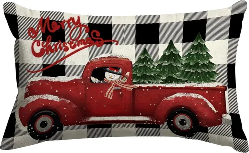 Vista 12 de GOOESING Fundas de almohada decorativas con copos de nieve felices de invierno rojos que caen para Navidad, funda para cojín navideño para sofá