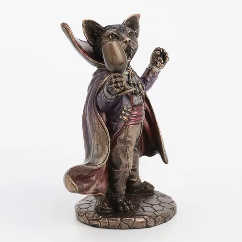 Vista 3 de Veronese Design 5 1/4 pulgadas Vampire Cat Wine Taster Resina Animal Estatuilla Acabado Bronce