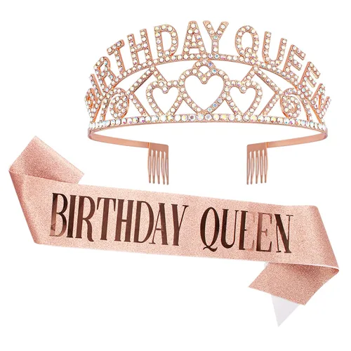 Vista 10 de Banda y Corona de Reina de Cumpleaños, Telas Plástico