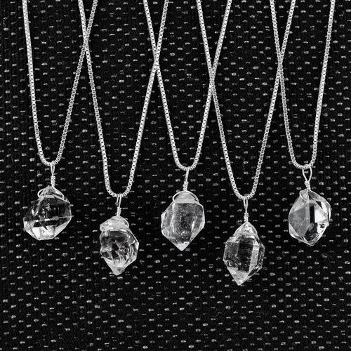 Vista 6 de Natural Raw Herkimer Diamond Quartz Stone Rough Crystal Gemstone Dainty Women Pendant Necklace, Chakra Healing Crystals, Birthstone, Silver Plated