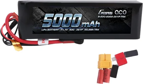 Gens ace 5000mAh 11.1V 3S 50C 3 Cell LiPo Battery Pack with XT60 and T Plug (Updated) for TRX RC Cars Slash vxl Slash 4x4 vxl E-maxx Brushless Axial