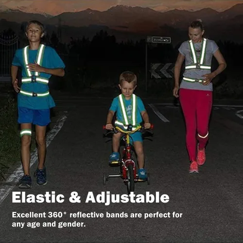 Vista 6 de Reflective Running Gear Reflective Vest & Reflective Armband & Reflective Belt 3 Pcs Set, High Visibility Reflective Gear Night Cycling Walking