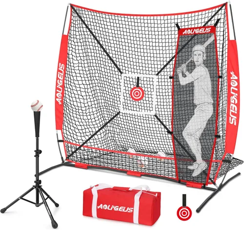 Vista 12 de Red de práctica de 6'X6' para béisbol y sóftbol, red de lanzamiento, red de bateo, con bate de práctica, bateador falso, objetivo de zona de strike
