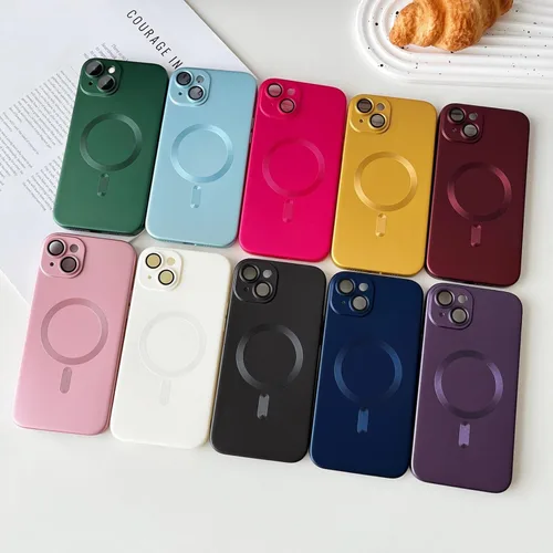 Vista 5 de ankofave Funda magnética para iPhone 15 para mujer, diseño de brillo metálico suave mate con protector de lente de cámara, compatible con Magsafe
