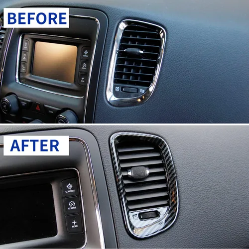 Vista 6 de Cubierta de rejilla de ventilación de tablero de fibra de carbono, kit de moldura de salida de aire acondicionado para Dodge Durango 2011-2020