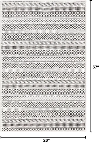 Vista 2 de Unique Loom Outdoor Striped Collection Alfombra de área - Maia (2' 2" x 3' 1" Rectángulo, Beige/Marfil)