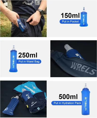 Vista 3 de WRELS Botella de agua plegable suave portátil plegable de 5.1 fl oz para correr ligera botella de agua para deportes al aire libre, viajes
