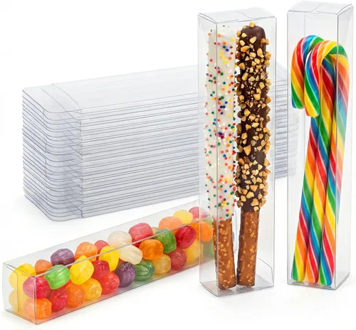 Vista 13 de VGOODALL 26 cajas transparentes de macarrón, cajas de plástico transparente de 2 x 2 x 6 pulgadas, recipientes altos de regalo con guantes