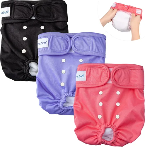 Vista 15 de Pet Soft Pañales lavables para mujer (paquete de 3) – Pañales para perras, cómodos pañales reutilizables para perritas para perras en periodo