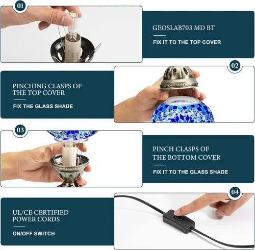 Vista 5 de Marrakech Lámpara de mesa turca con base de bronce, hecha a mano, colorido, marroquí, estilo Tiffany, mosaico de cristal, lámpara de mesita