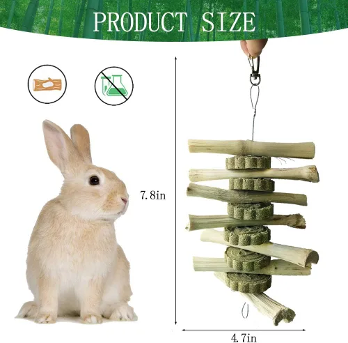 Vista 7 de kathson Juguetes masticables de conejo para rechinar dientes, palitos de bambú orgánico natural, juguetes de enriquecimiento para animales pequeños
