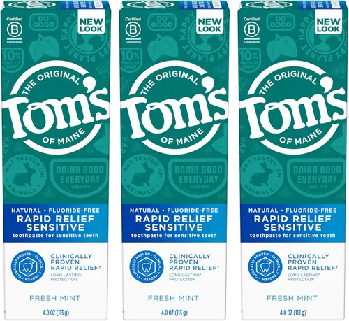 Vista 11 de Tom's of Maine Pasta de dientes sensible de alivio rápido sin flúor, menta fresca, 4 onzas, paquete de 3 (el embalaje puede variar)