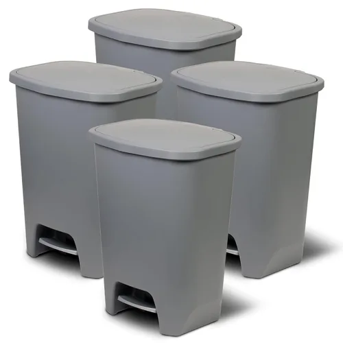 Vista 13 de Glad Basurero de cocina Cubo de basura grande de plástico con protección contra olores de la tapa, manos libres con pedal de pie y anillos de Gris