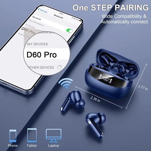 Vista 7 de Auriculares inalámbricos Nerunsa, auriculares Bluetooth 5.4 HiFi estéreo, 50H de tiempo de reproducción, auriculares intrauditivos con micrófonos