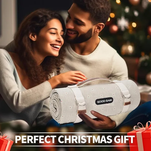 Vista 7 de Mantas de pícnic impermeables extragrandes y portátiles – Manta de playa plegable con correa de transporte Manta de parque para césped, Flor blanca