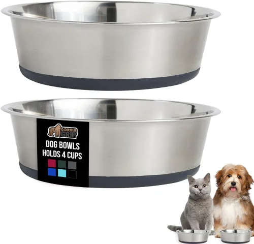 Vista 138 de GORILLA GRIP Juego de 2 cuencos para perros, con capacidad para 8 tazas (64 onzas líquidas), cuenco de metal resistente para alimentos y agua