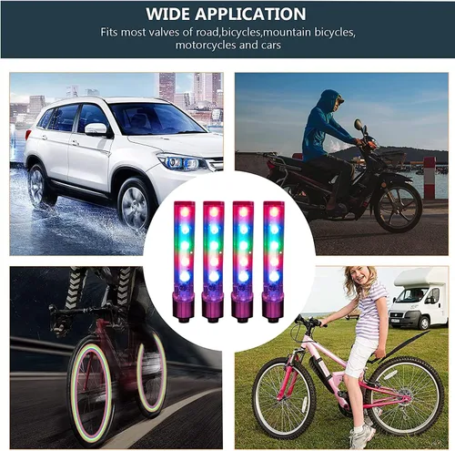 Vista 3 de 8 unids 5 LED bicicleta neumático neumático rueda válvula lámpara intermitente bicicleta rueda luz bicicleta tapa luces bicicleta radios luces noche