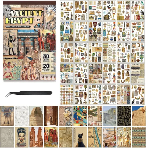 Calcomanías vintage precortadas para journaling, más de 500 calcomanías para álbumes de recortes y 20 papeles A5 para álbumes de recortes, libro de