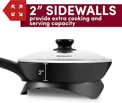 Vista 3 de Elite Gourmet EG6207 Sartén resistente a los arañazos de 10.5 pulgadas (2 cuartos), boquilla fácil de verter, apta para lavavajillas, sartén