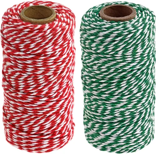 UNIQUEED - Cuerda de algodón de Navidad, cuerda de algodón de 328 pies, cordel de regalo de Navidad para envolver regalos (rojo y verde) 1