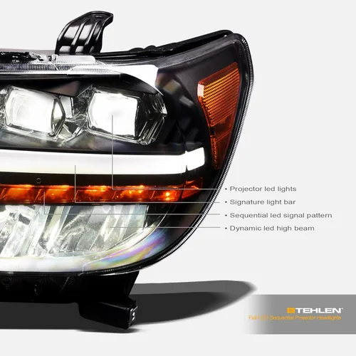 Vista 6 de Stehlen 642167819196 Compatible con 2007-2013 Toyota Tundra / 2008-2017 Sequoia Faros de proyector cuádruple LED secuencial completo con señal ámbar