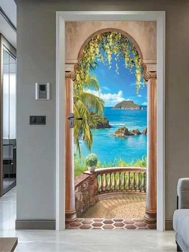 Vista 20 de artfanke Adhesivo 3D para Puerta Despegar y Pegar 30.3" x 78.7" - Papel Tapiz Autoadhesivo de Murales para Puerta - Paisaje Marino de Puente