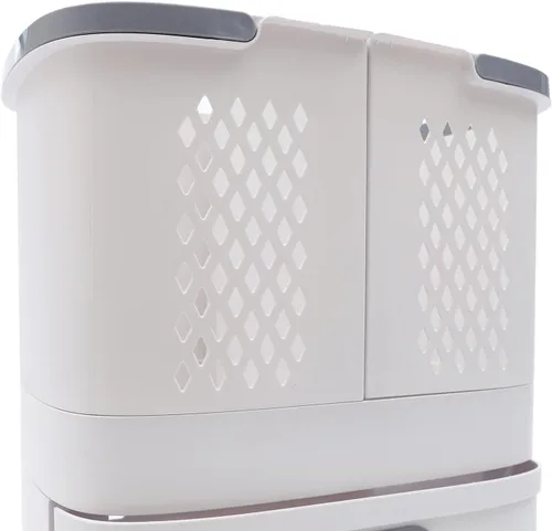 Vista 8 de Cesta de plástico para ropa sucia para el hogar, cesta de ropa con diseño dividido, cuerpo de cesta hueco y rueda universal