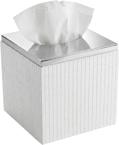Vista 10 de Creative Scents Estella - Juego completo de accesorios de baño, juego de baño blanco de 4 piezas con base plateada incluye: dispensador de jabón