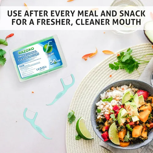 Vista 5 de RAZOKO Púas de hilo dental extra fuerte, palillos de dientes de menta fresca, 200