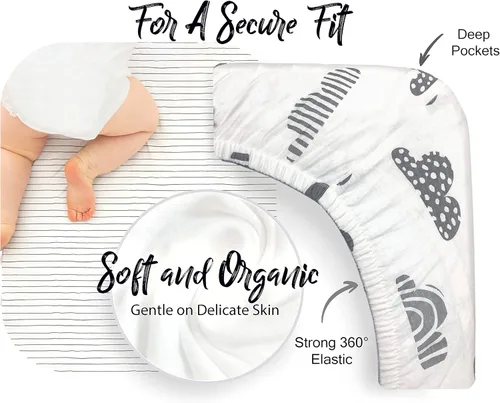Vista 4 de Juego de 2 sábanas ajustadas de moisés 100% algodón orgánico, perfectamente compatibles con Mika Micky, Baby Delight, Ronbei, Chicco, Cloud Baby