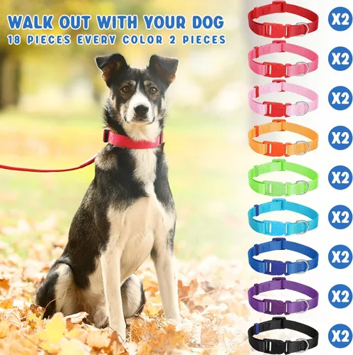 Vista 6 de Sanwuta Collar ajustable para perro, 18 unidades, 9 colores, nailon suave, acolchado, resistente, collares medianos para mascotas con hebilla a