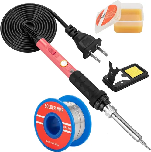Vista 15 de Kit de soldador de 60 W y 110 V, temperatura ajustable, con puntas de hierro, soporte, esponja, alambre para soldar