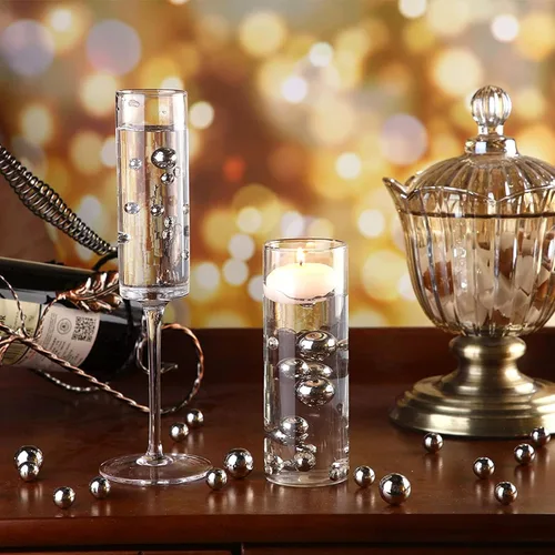 Vista 3 de 120 piezas de perlas flotantes sin agujero para jarrones, perlas negras flotantes para jarrones, rellenos de perlas flotantes, velas artificiales